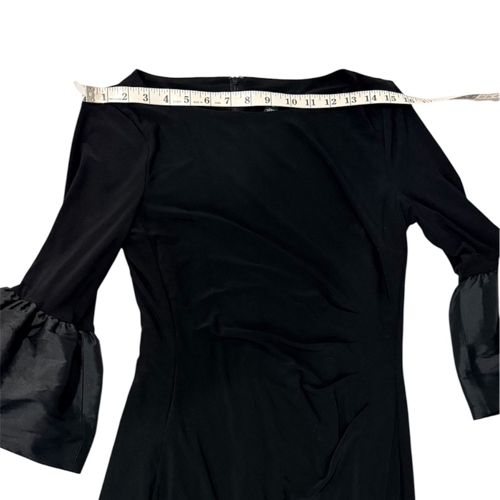 Ralph Lauren Black 3/4 bell cuff Sleeve Dress ruched side-lined size 4 - Picture 3 of 13